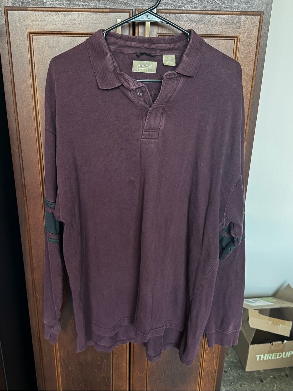 Vintage Arrow Mens XL Plum Purple Long Sleeve Corduroy Collar Polo Shirt